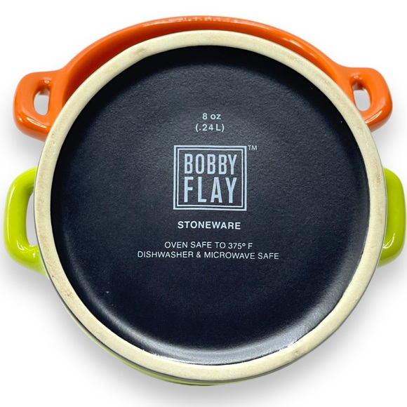 Bobby Flay Set of 2 Small 8 Ounce Two Tone Round Ramekins Orange & Lime Green - Picture 7 of 8